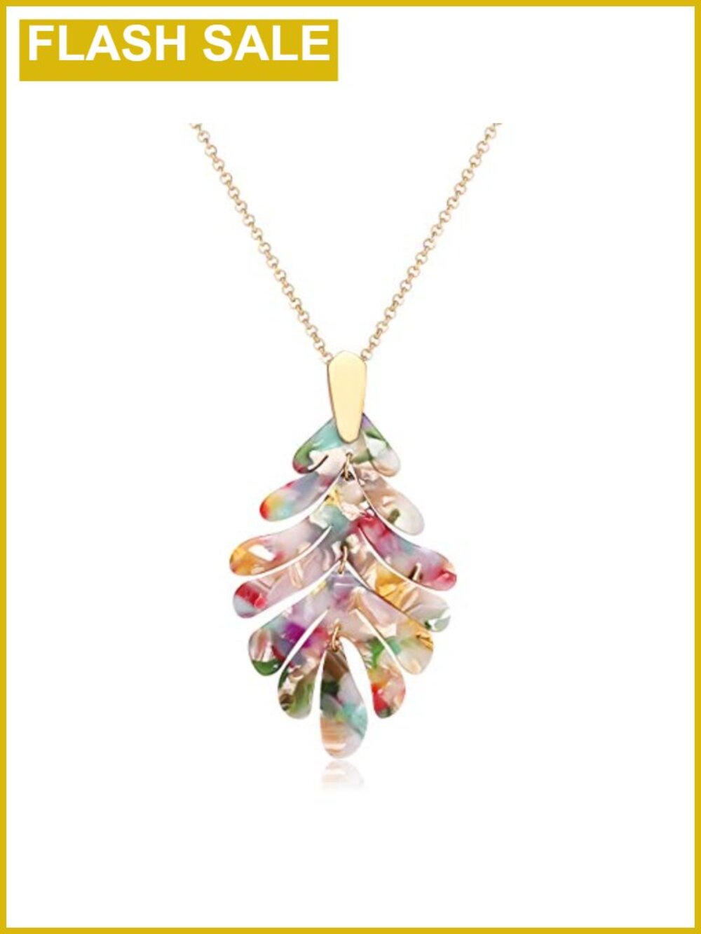Acrylic Leaf Pendant Necklace & Earrings Set Gold Plated Brass